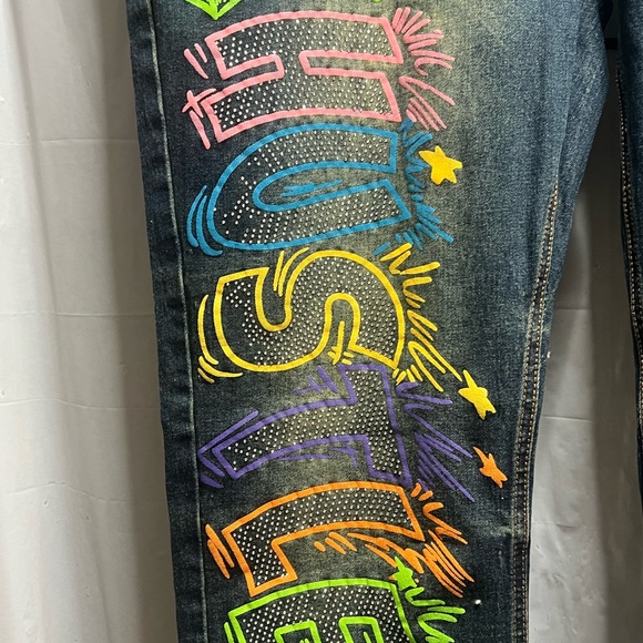 Switch Remarkable Hustle Graffiti  Skater Punk Denim Jeans Size 42x32 - Picture 4 of 8